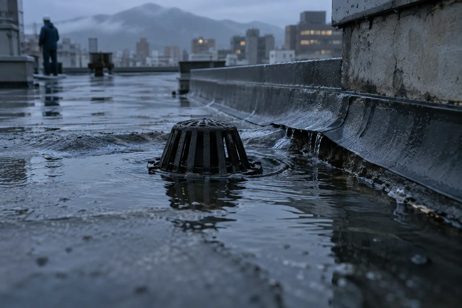 雨上がりのビルの屋上