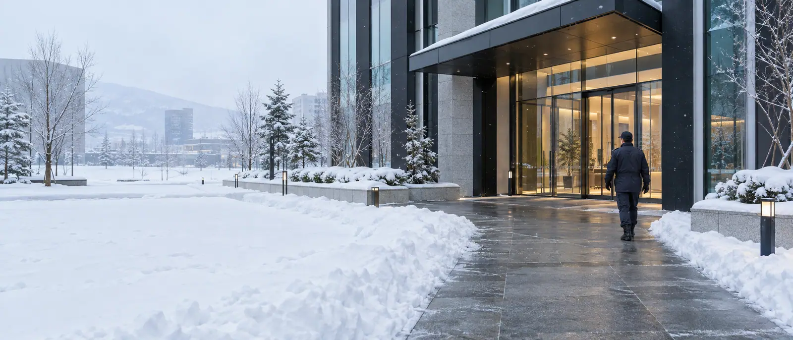 雪の日の建物の入口