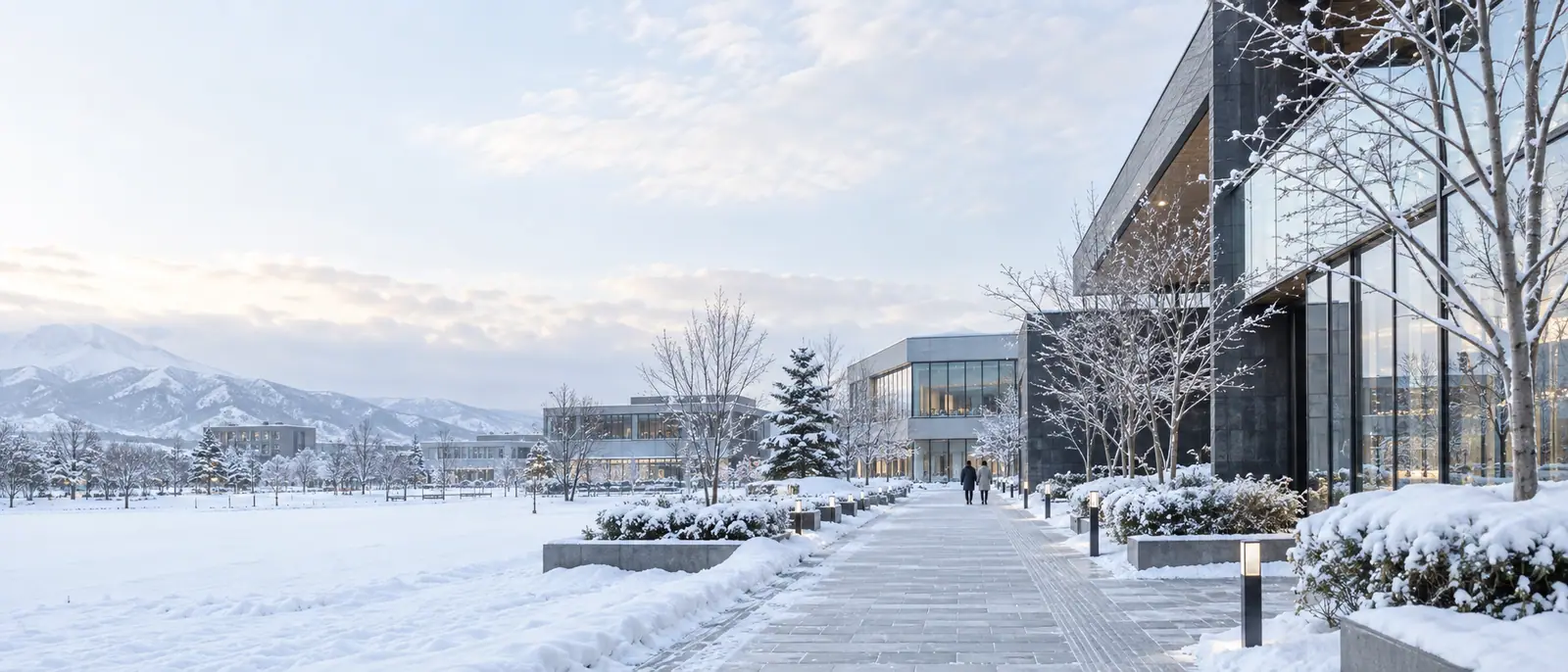 雪に囲まれた建物